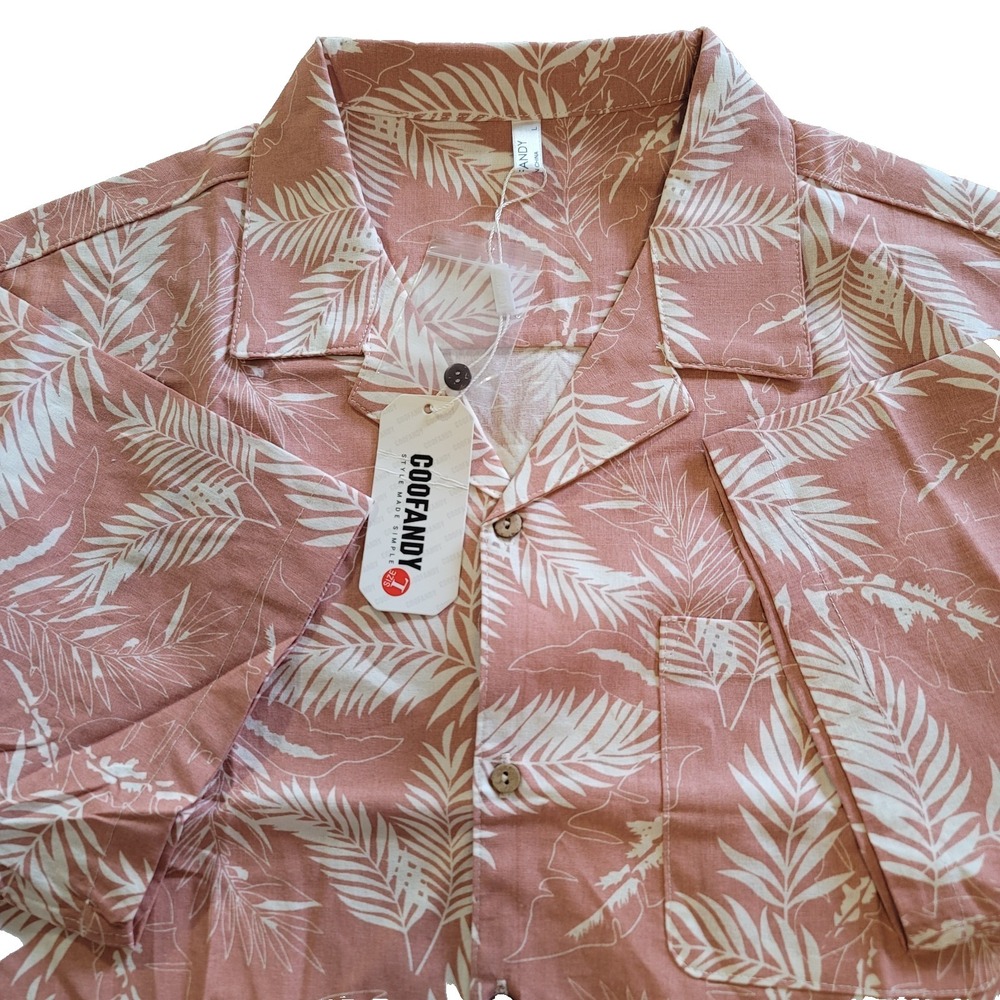 Coofandy Men's Floral Hawaiian Print Short-Sleeve Button-Up Shirt Size L‎ NWT